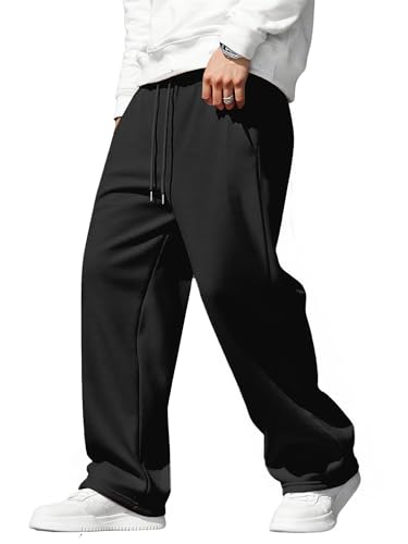 JMIERR Jogginghose Herren Baggy Einfarbig Hosen Weites Bein Sweatpants Lang Trainingshose Loose Fit Bequeme Y2k Streetwear Freizeit mit Taschen Schwarz L