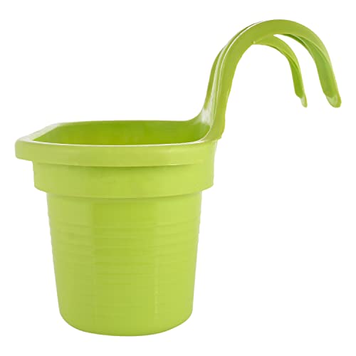 Kuber Industries Hanging Flower Pot|Double Hook Plant Container|Durable Plastic Glossy Finish Pots for Home|Balcony|Garden|12 Inch|Pack of 5 (Green)