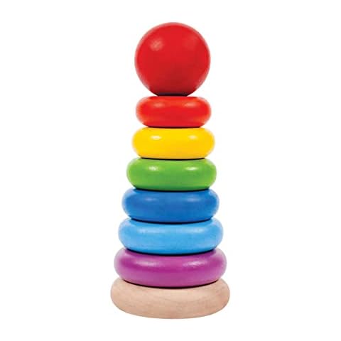 PlanToys Wooden 8 Piece Sorting and Stacking Ring Toy (5124) | Rainbow Color Collection |Sustainably Made from Rubberwood and Non-Toxic Paints and Dyes Cover