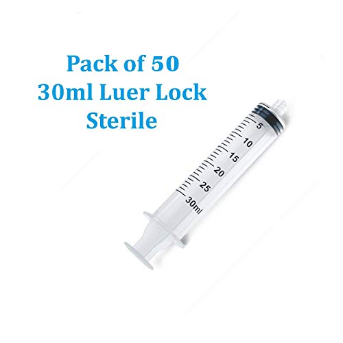 Easy Glide 30ML 30CC Luer Lock Syringe 50 Pack, No Needle, Sterile, Great for Home Care