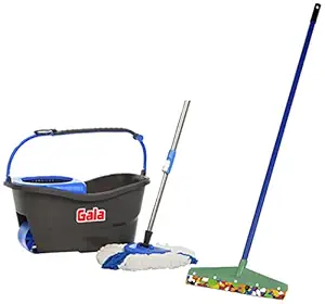 Gala Turbo Spin Mop Removes Over 99% Bacteria,Triangular Head Mopping Set (Grey & Blue), 4 Pcs,2 Refills & Gala 132787 Floor Wiper (Multicolour)