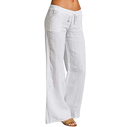 Sfit Damen Leinenhose aus Bauwolle Leinen Weite Beine Leichte Sommerhose...