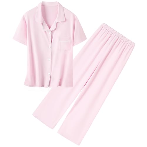 Umeyda Girls Modal Pajamas Set Button Down Sleepwear Loungewear PJS Shorts Sleeve Tops + Pants