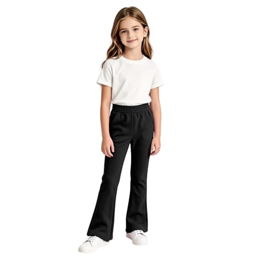 Girls Flare Sweatpants Elastic Waist Pull On School Uniform Pants Black - image 2