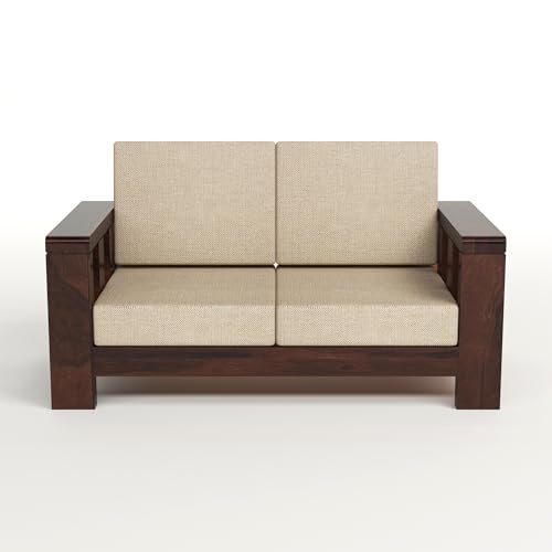 Image of Solid Sheesham Wooden 2 Seater Sofa Set - Two Seater Sofas with Comfortable Cushion | Wooden Sofa 2 Seater for Living Room Home & Office Furniture Decor (Walnut, Haney2 Seater)