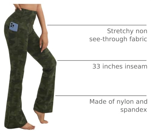 Image of BUBBLELIME 29 inch /31 inch /33 inch /35 inch /37 inch Women High Waist Bootlegs Yoga Pants Tummy Control Bootcut Workout Flared Out Pockets