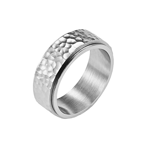 KnBoB Bague pour Homme Titane 8MM Anneau Tournante Large Argent Bijoux Bague Anti-Stress Taille 60