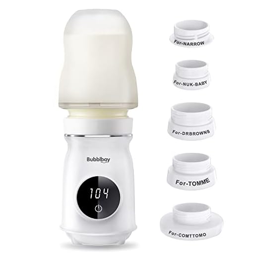 Bubblbay Portable Bottle Warmer, 4 Min Fast Heating, 104° Digital Thermostat Travel Bottle Warmer with 5 Adapters Leak-Proof Design,Wireless LED Display Bottle Warmer for Breastmilk or Formula