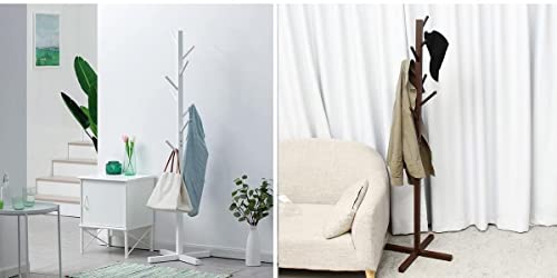 Image of Ash & Roh Natural Wooden Coat Rack Stand With Hooks Adjustable Height, Easy Assembly, Sturdy Solid Base for Coats, Hats, Handbags Entryway, Hallway, Bedroom, Office (Walnut, 92-1)
