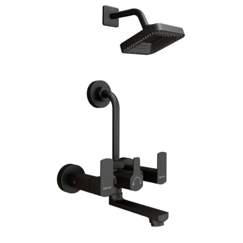 Image of ENICET 2 in 1 Wall Mixer with Shower for Bathroom, Matte Black, Brass Build, 220mm Long Bend Pipe Provision, Shower Set, Mixer Tap for Bathroom (KE121SBLACK)