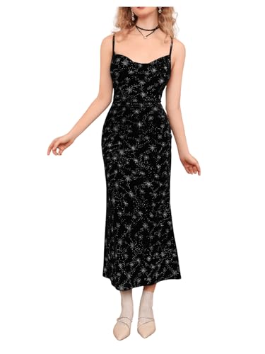 Image of Floerns Women's Spaghetti Strap Cowl Neck Long Slip Satin Silk Midi Dress