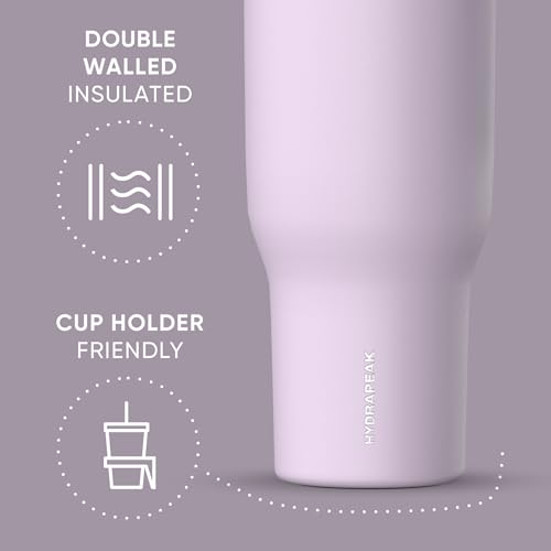 Image of Hydrapeak Voyager 40 Oz Stainless Steel Tumbler with Handle, Insulated Water Bottle With Straw & Lid, Cupholder Friendly Reusable Travel Mug (Blush)