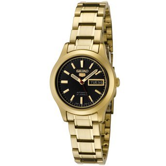 ZCR[ Seiko Women's SYMD96 Seiko 5 Automatic Black Dial Gold-Tone Stainless Steel Watch  fB[X rv ysAiz