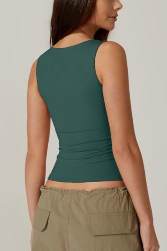Image of QINSEN Women's Square Neck Sleeveless Double-Layer Tank Tops Basic Tight T Shirts