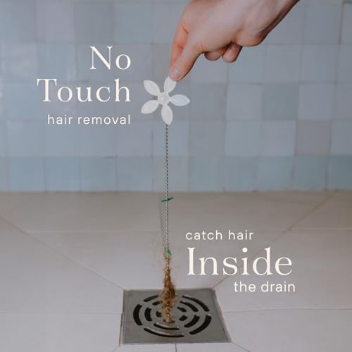 DrainWig Shower Drain Hair Catcher – Disposable White Flower (4-Pack) – No-Touch Hair Removal for Flat Shower Drains – As Seen on Shark Tank