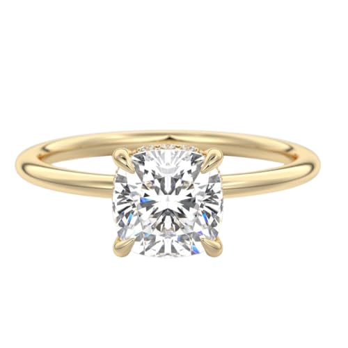 DIAMSLAND Lab Grown Diamond Engagement Ring, Hidden Halo IGI Certified Cushion Cut Diamond | 1–5 Carats | D Color, VS1–VVS2 Clarity | Crafted in 14k or 18k Gold | Choice of Yellow, White, or Rose Gold