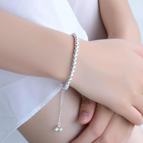 Image of Peora Sterling Silver Plated Frosted Bead Chain Bracelet for Women