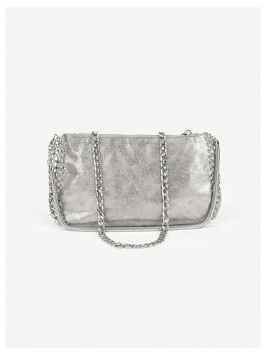 MakeMeChic Women's Metallic Shoulder Bag Chain Strap Zipper Crossbody Handbag Purse4