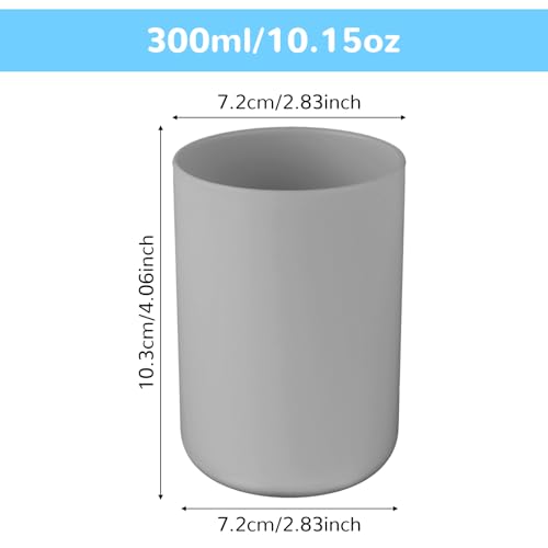 Dimeho 2 Pcs Toothbrush Holder Cup 300ml Plastic Bathroom Tooth Brushing Tumbler Mouthwash Cup for Travel Rinsing Drinking Vanity Countertop Toothpaste Wash Up Washing (Grey) - Image 2