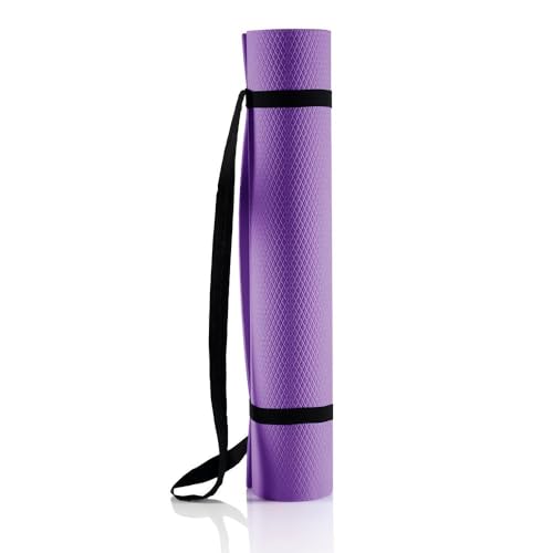 Image of Wakefit Yoga Mat | Anti Slip Single Layered | 72 X 24 inch | 4 mm Thick | Purple Asana | With Strap