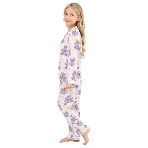 Image of Satin Pajama Sets Short Sleeve Horses Running on Colorful Button Down Silky Nightwear 2 Piece PJS 5-14Y