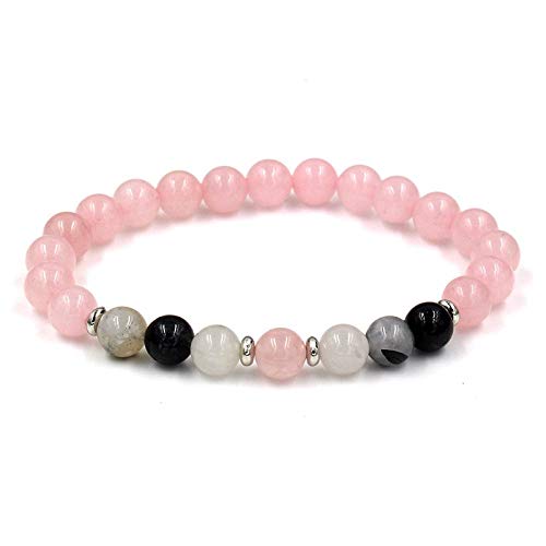 Pulsera De Piedra Brazaletes Muñequera,Amante Regalo Mujeres Hombres 8Mm Rosa Rosa Cuarzos...