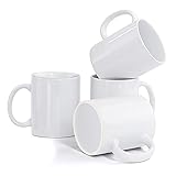 Farielyn-X Porcelain Sublimation Mugs Set of 4, 12 oz White Coffee Mugs, Ceramic Coffee Cups, Classic Drinking Cups with Handles, Mugs for Cappuccino, Espresso, Latte, Cocoa, Milk, Tea, Mug DIY Gifts