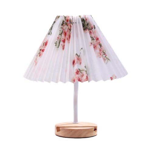 GIWFBQTR Lámpara de Mesa de Tela Plisada Vintage con USB y Base de Madera para Dormitorio de Colores con Ranura para Soporte