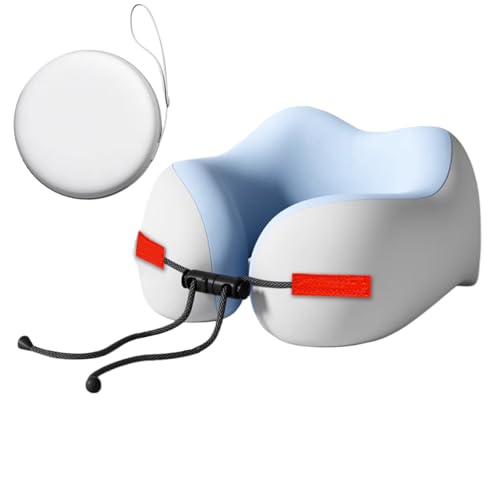 Xujuika Almohada de viaje para el cuello, portátil para coche, almohada transpirable con cuerda ajustable para cama, silla reclinable, enfermería, trabajo, mochilero, senderismo, camping, viajes