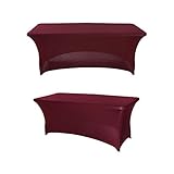 SweetEasy 6FT Pack of 2 Spandex Table Cover Fitted Stretchable Tablecloth, Stretch Table Toppers for Wedding Party Event Dinner Trade Show Decoration 72' L x 30' W x 30' H(Burgundy)