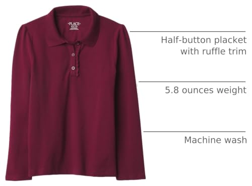 Image of The Children's Place Girls' Uniform Long Sleeve Ruffle Pique Polo