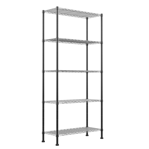 Image of REGILLER 5-Wire Shelving Metal Storage Rack Adjustable Shelves,Standing Storage Shelf Units for Laundry Bathroom Kitchen Pantry Closet(Black,14.1 inch D x 30 inch W x 79 inch H)