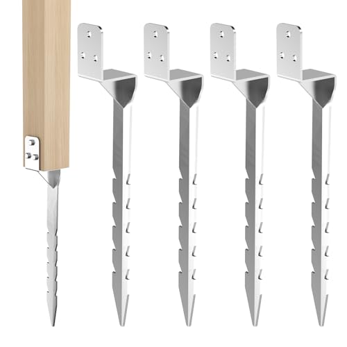Nomiou Support de Poteau à Enfoncer Galvanisé à Chaud Lot de 4 Douille Piquet Cloture Bois Ancre Support de Poteau à enfoncer Ancrage au Sol pour poteaux en Bois...