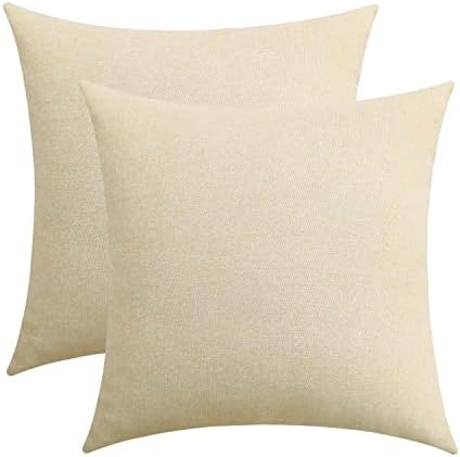 Jeneoo Decorative Beige White Kids Throw Pillow Covers Rustic Farmhouse Square Linen Burlap Soft Comfy Solid Ivory Cushion Couch Cases (Set of 2, 12 x 12 Inches)