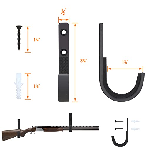 Poskad Gun Rack Wall Mount, Horizontal Shotgun Hooks Rifle Hangers for Any Rifles Shotguns and Archery Bow,Heavy Duty Steel (Black 1 Pair) - Thumbnail 2