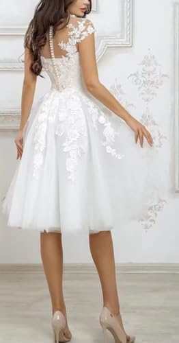 Lace Applique Short Wedding Dresses for Bride Tulle Cap Sleeve Tea Length Bridal Gowns for Women 2025 LOWD0022