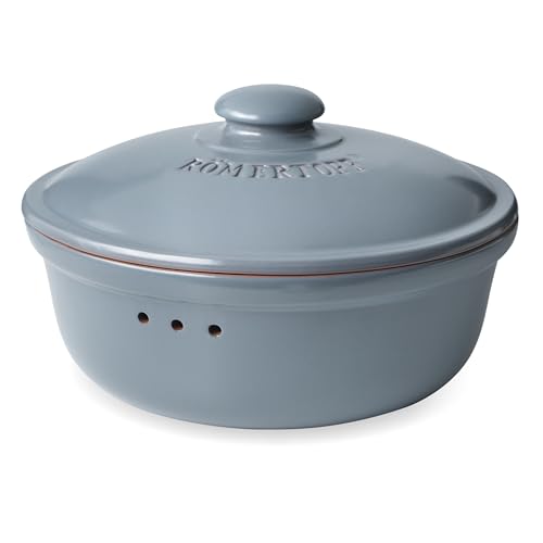 Panera de cerámica azul y gris con olla de barro transpirable Romertopf Pan redondo 2
