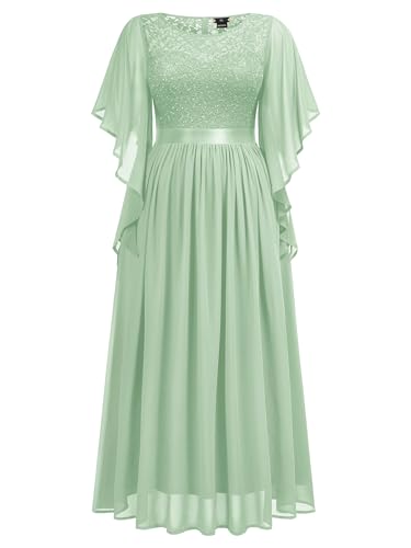 Image of Miusol Women's Plus Size Sequin Lace with Ruffle Cape Cloak Sleeves Elegant Evening Gown Wedding Guest Maxi Dress