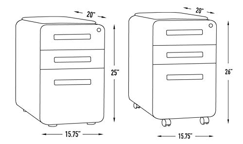 Laura Davidson Furniture STOCKPILE Curve Seated 3-Drawer Mobile File Cabinet with Removable Magnetic Cushion Seat - Metal Filing Cabinet, Pre-Assembled, Black with Dark Grey Cushion