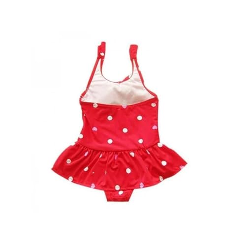 Girls One-𝐏iece Swimsuits Dress Kids 𝐇awaiian Bathing Suit Summer Cute Polka Dot Strap Swimming Suit (Red, XL 36-42斤)