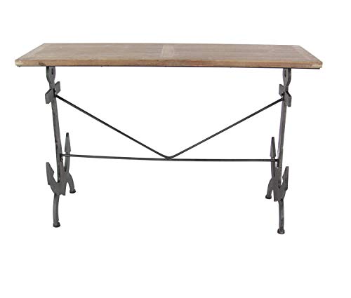 Deco 79 Metal Anchor Console Table With Brown Wood Top, 48" X 15" X 31", Black #TOP5