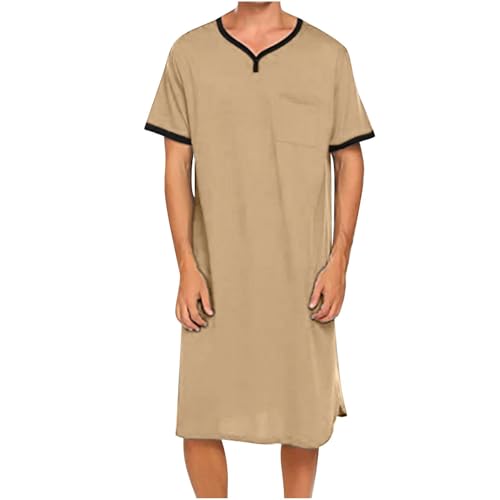 2024 Men's Nightshirt Nightgown Short Sleeve V Neck Sleepshirt Pajama Shirt Summer Comfy Big & Tall Henley Sleep Gowns