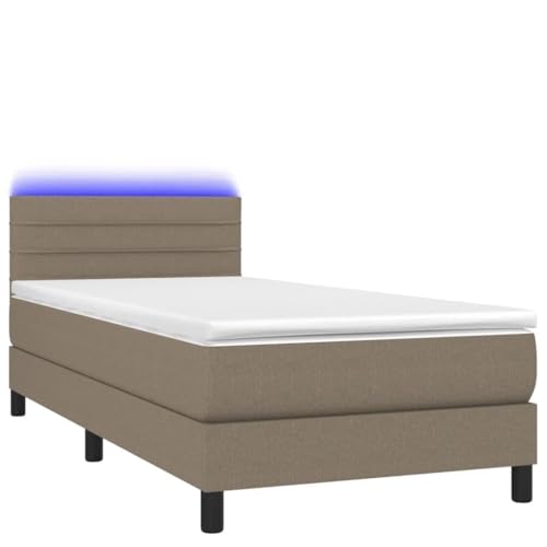 Genérico Wenjingqi Cama Box Spring colchón y Luces LED Gris Taupe 80x200 cm, Gris Topo 3133193
