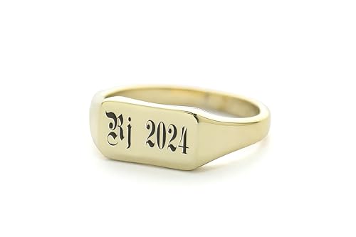 Bague Gothique Personnalisée Gravée - Bijou Unique Rectangle pour Homme et Femme