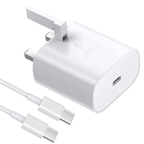 25W Super Fast Charger Plug For Samsung Galaxy S24 /S24 Plus / S24 Ultra Type-C To Type-C Charger Cable [1M] USB C Charging Cable High Speed Charger Adapter UK 3 Pin Mains Wall For Galaxy S24