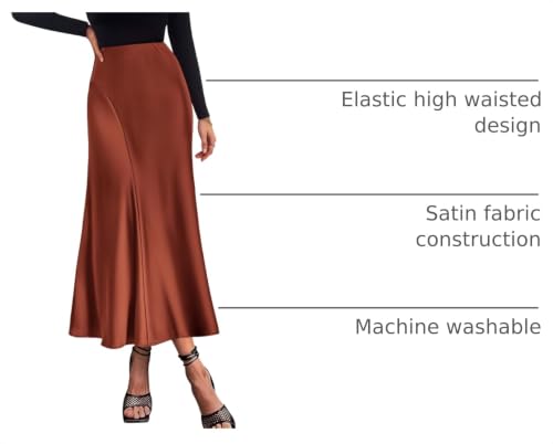 Image of KIRUNDO Women's Satin Maxi Skirt 2026 Summer Fall Trendy High Waisted Wedding Cocktail Party Work Silk A-Line Formal Skirts