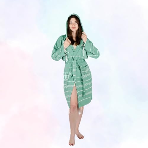 Striped Robe for Beach, Pool, Spa, Bath, Organic Cotton Kimono Robe, Beach Cover Up (US, Alpha, One Size, Regular, Short, Small & Medium, Green Grass Striped)4