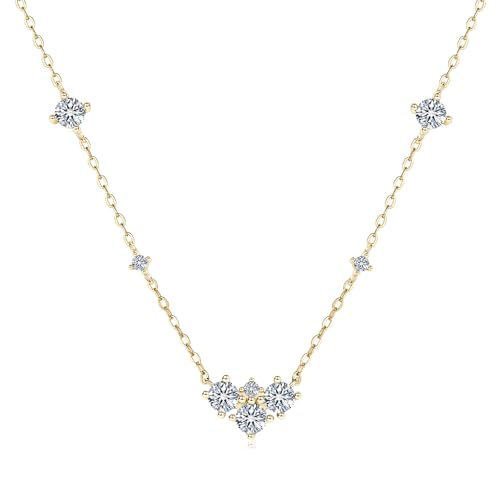 Moissanite Necklace for Women, 925 Sterling Silver Station Choker Necklaces D Color Ideal Cut Moissanite Dainty Simple Jewelry, GRA Certified, Gifts for Wife Mom - Main Image