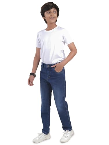 Image of KiddoPanti Boys Full Length Stretchable Straight Fit Washed Denim Jeans