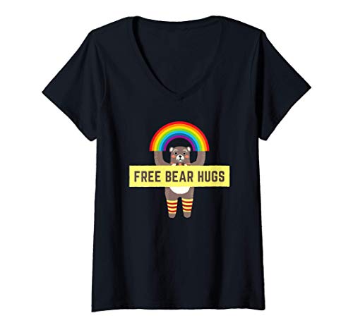 Donna Funny Free Bear Hugs LGBT Women Men Gift Maglietta con Collo a V